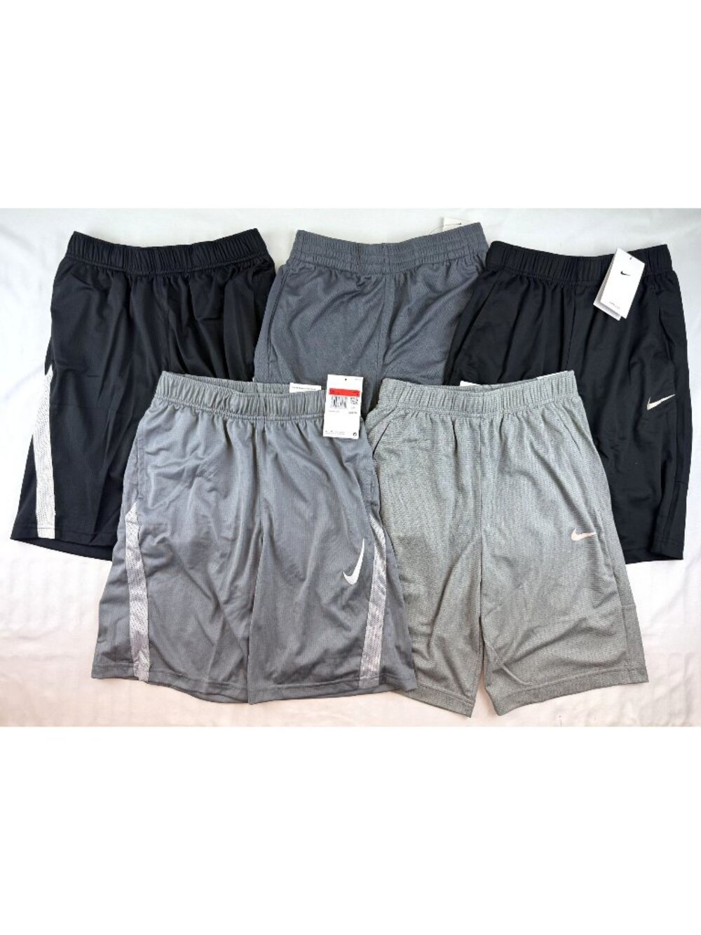 NWT Nike Bundle Lot of 5 Dri-Fit Boys Training Shorts Gray Embroidered Swoosh Si